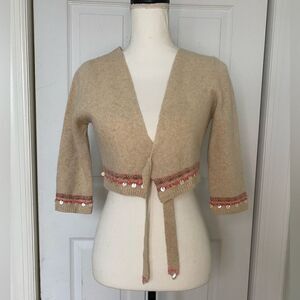 Free People Bohemian Knitted Wrap Top with Beaded embellishment’s crop sweater